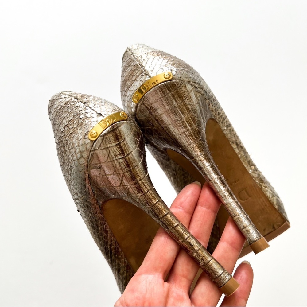 Christian Dior Platinum Snake Skin Peep-toe Heels 36 - Picture 10 of 16